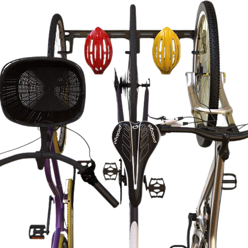 3 Bikes + Helmets Wall Mounted Bike Rack