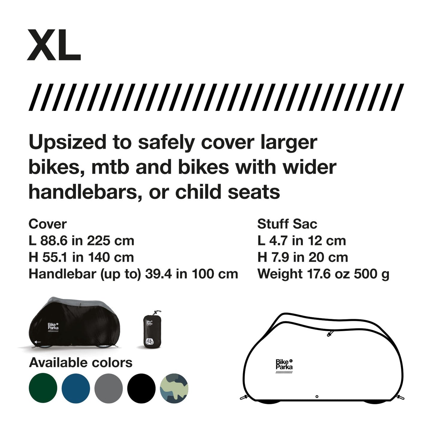 BikeParka XL Mountain Bike Cover - Waterproof,  RipStop Fabric-Black