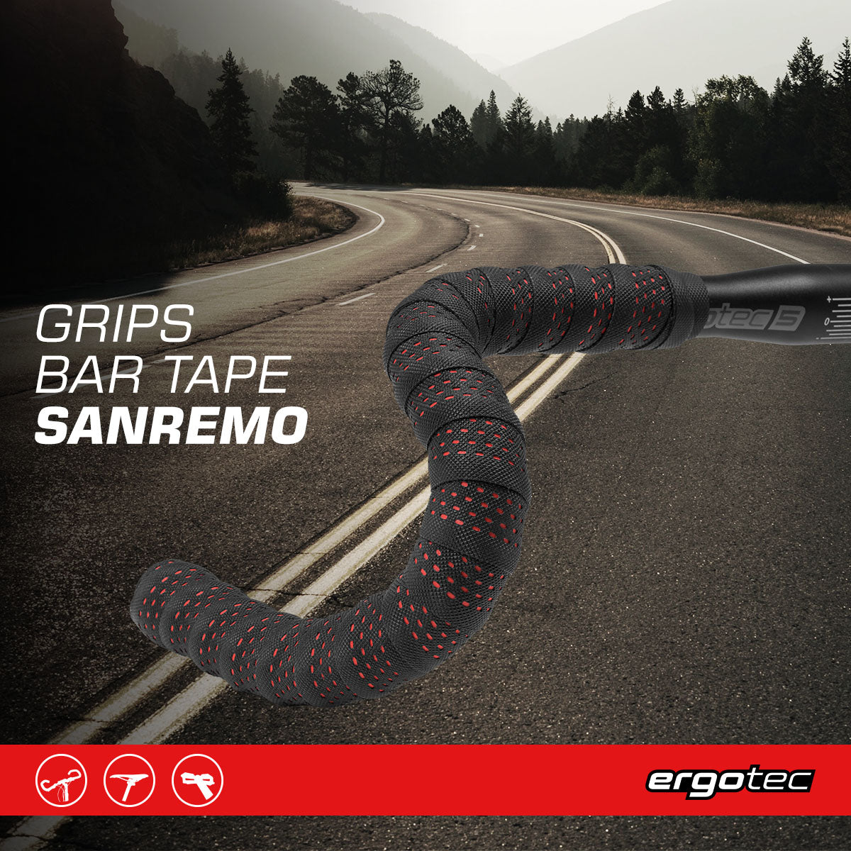 Ergotec - Sanremo Road Bike Handlebar- Tape (2000mm) Black/Gray