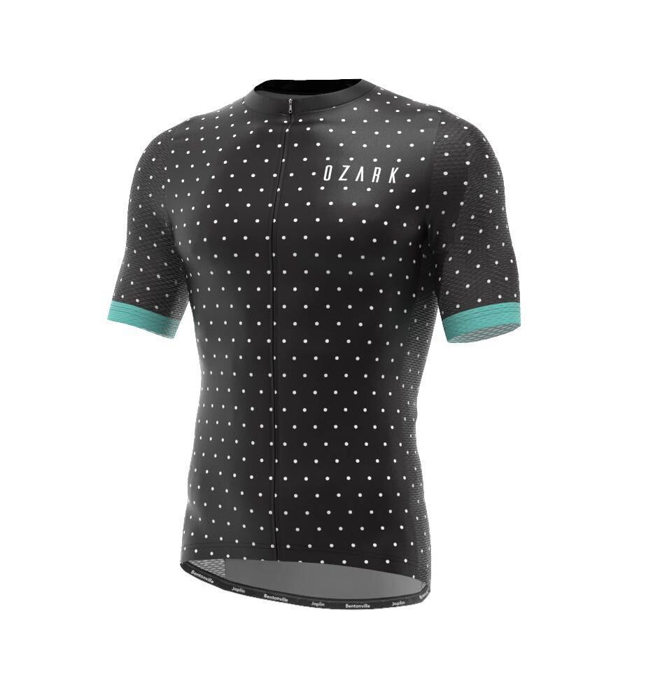 Ozark Cycling Men’s Jersey – Black Polka Dot Performance Fit with Full-Length Ventilation and Ample Storage