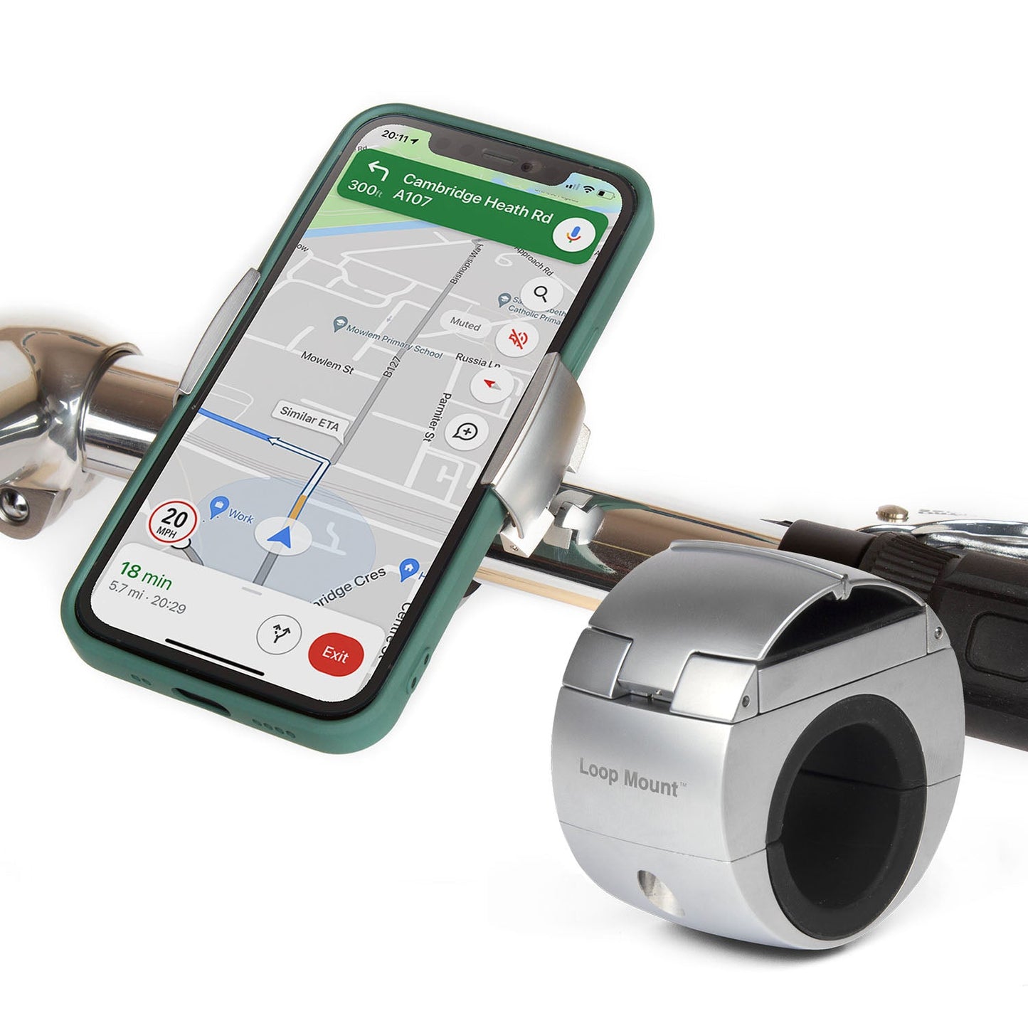 Loop Mount Universal Bike Phone Holder - 360° Rotation, All Smartphones, Silver