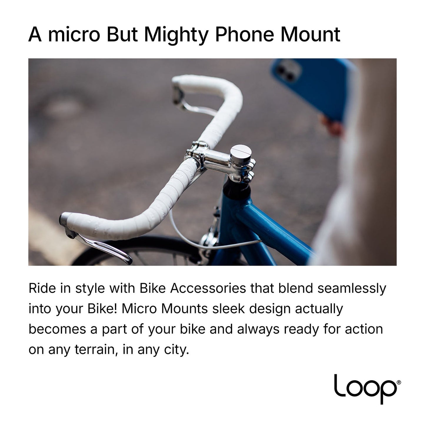Loop - Micro Mount - Ultra-Compact Bicycle Stem Cap Phone Mount-Silver