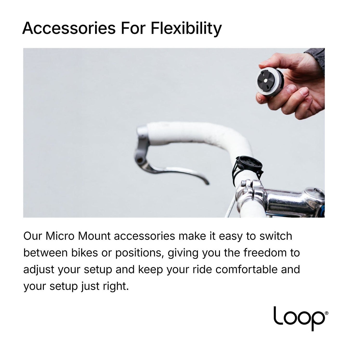 Loop - Micro Mount - Ultra-Compact Bicycle Stem Cap Phone Mount-Silver
