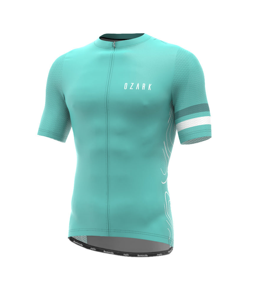 Ozark Cycling Men’s Teal Core Road Jersey – Breathable, Performance Fit with Four-Pocket Storage
