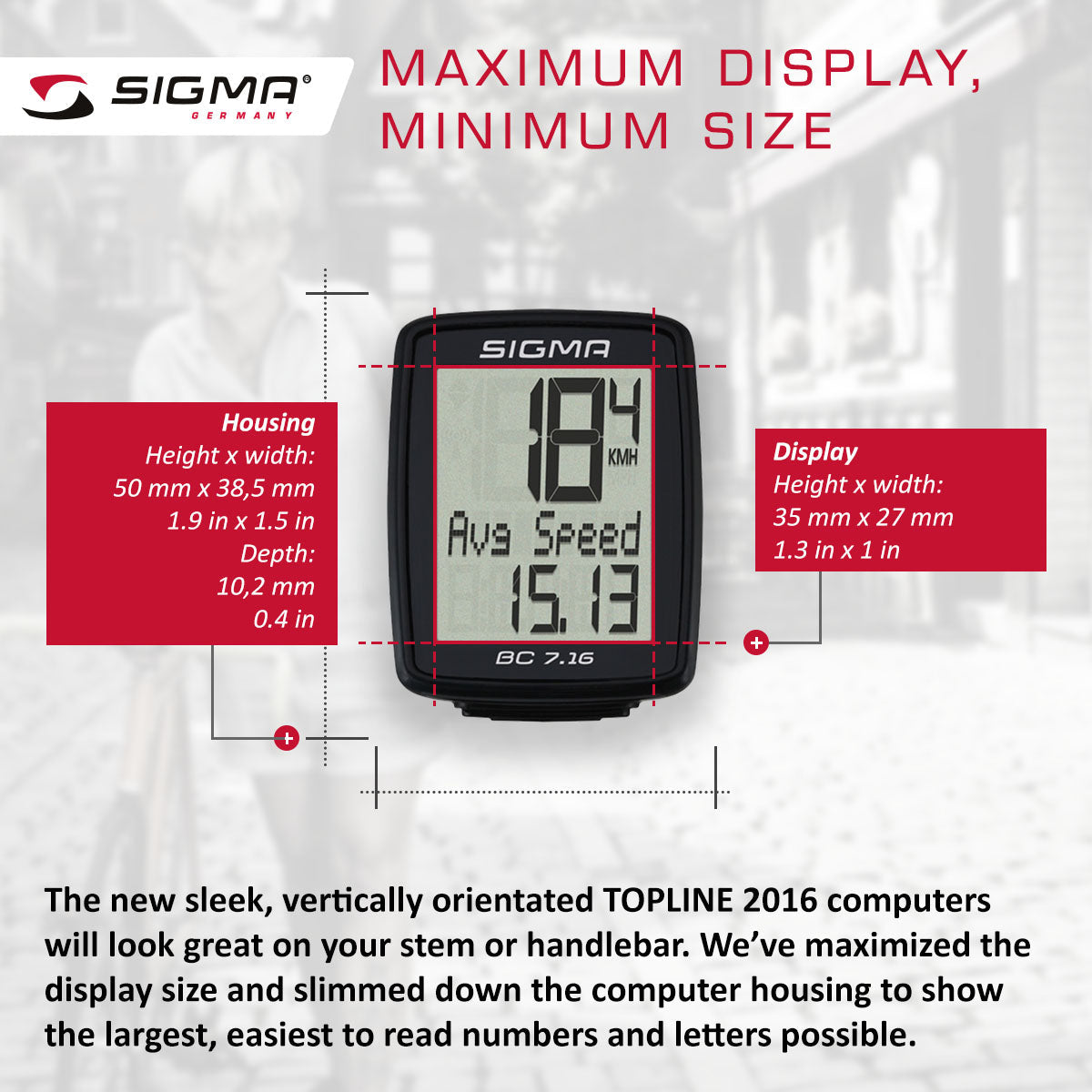 SIGMA Bicycle Computer - BC 7.16, Analogue Wireless