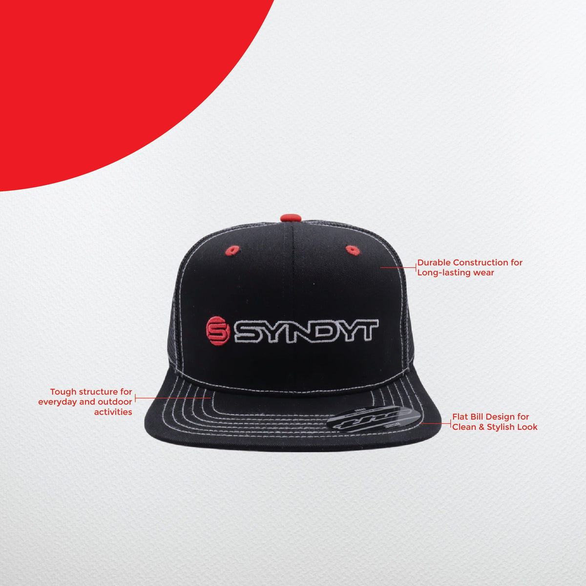 SYNDYT Black Mesh Flat Bill Snapback Hat