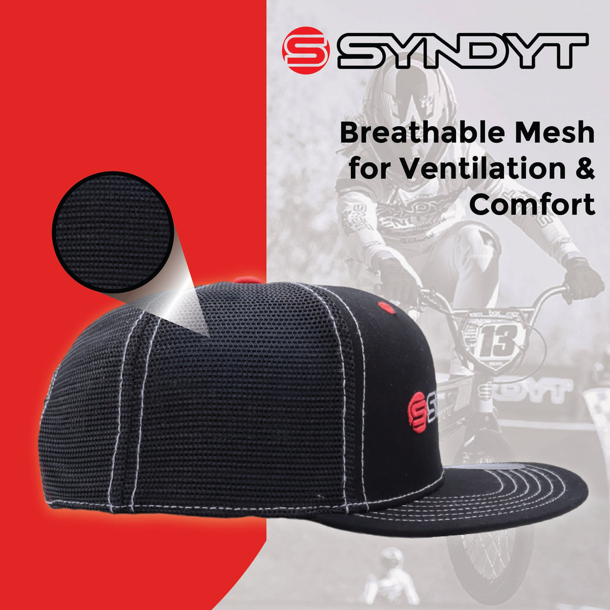 SYNDYT Black Mesh Flat Bill Snapback Hat