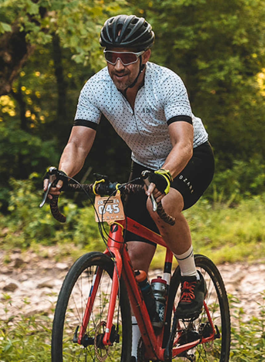 Ozark Cycling Men’s White Polka Dot Jersey – Performance Fit and Comfort with Four Pockets