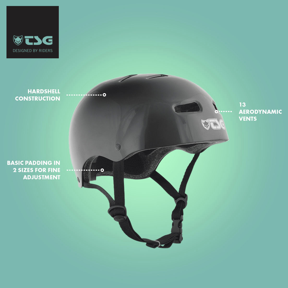 TSG Skate BMX Helmet Hardshell Black - Classic Design for Skate & Bike Riding