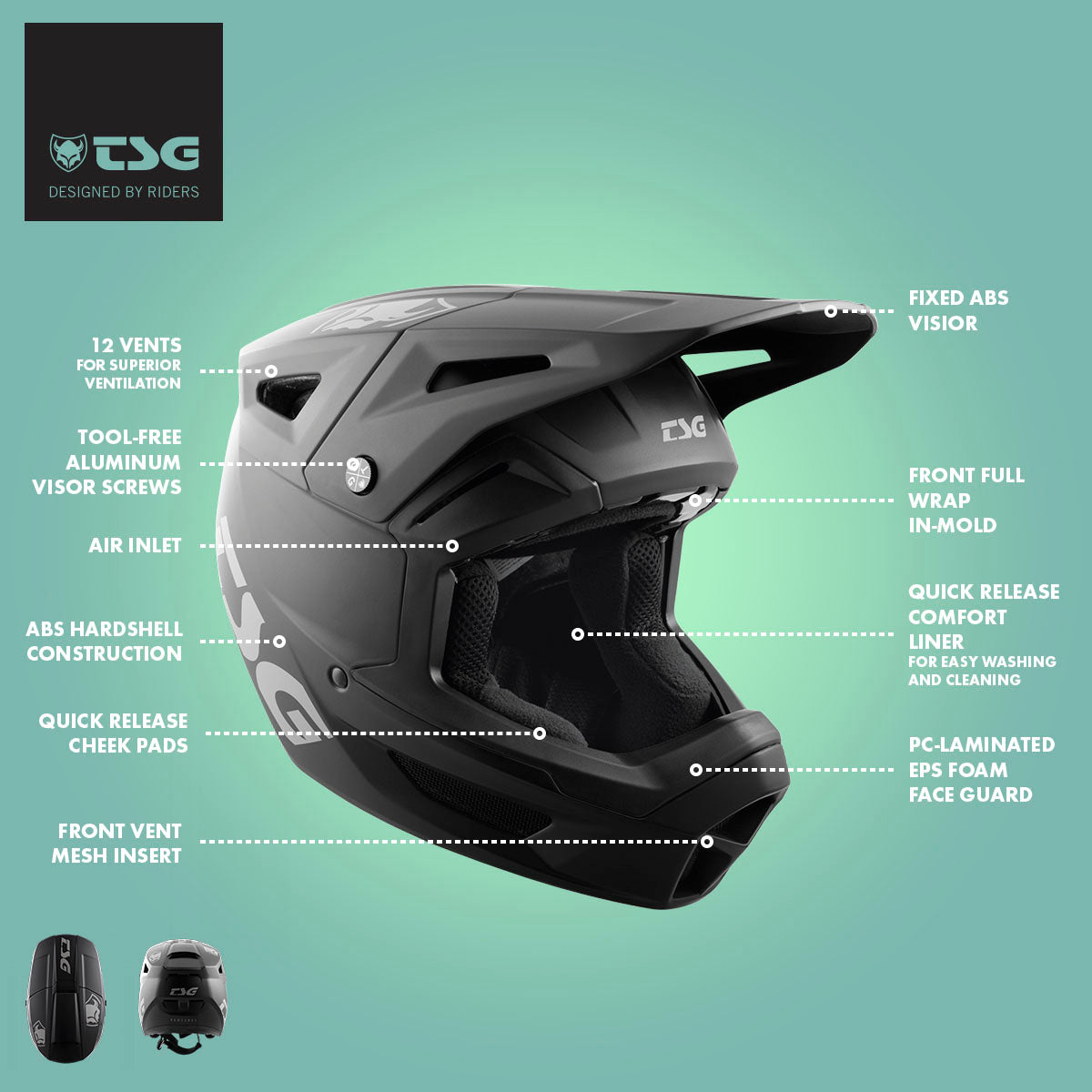 TSG - Sentinel Bike Helmet - Full Face Downhill MTB Style- Satin Black