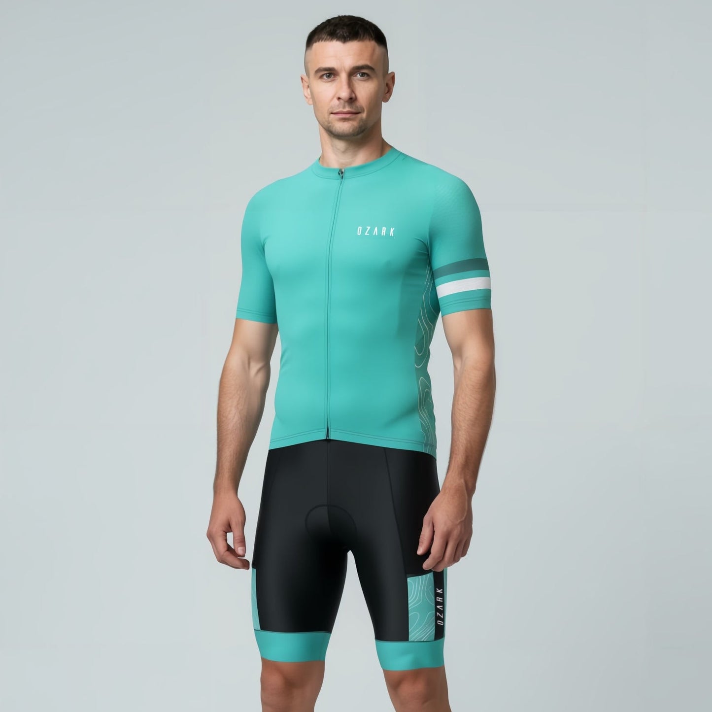Ozark Cycling Men’s Teal Core Road Jersey – Breathable, Performance Fit with Four-Pocket Storage