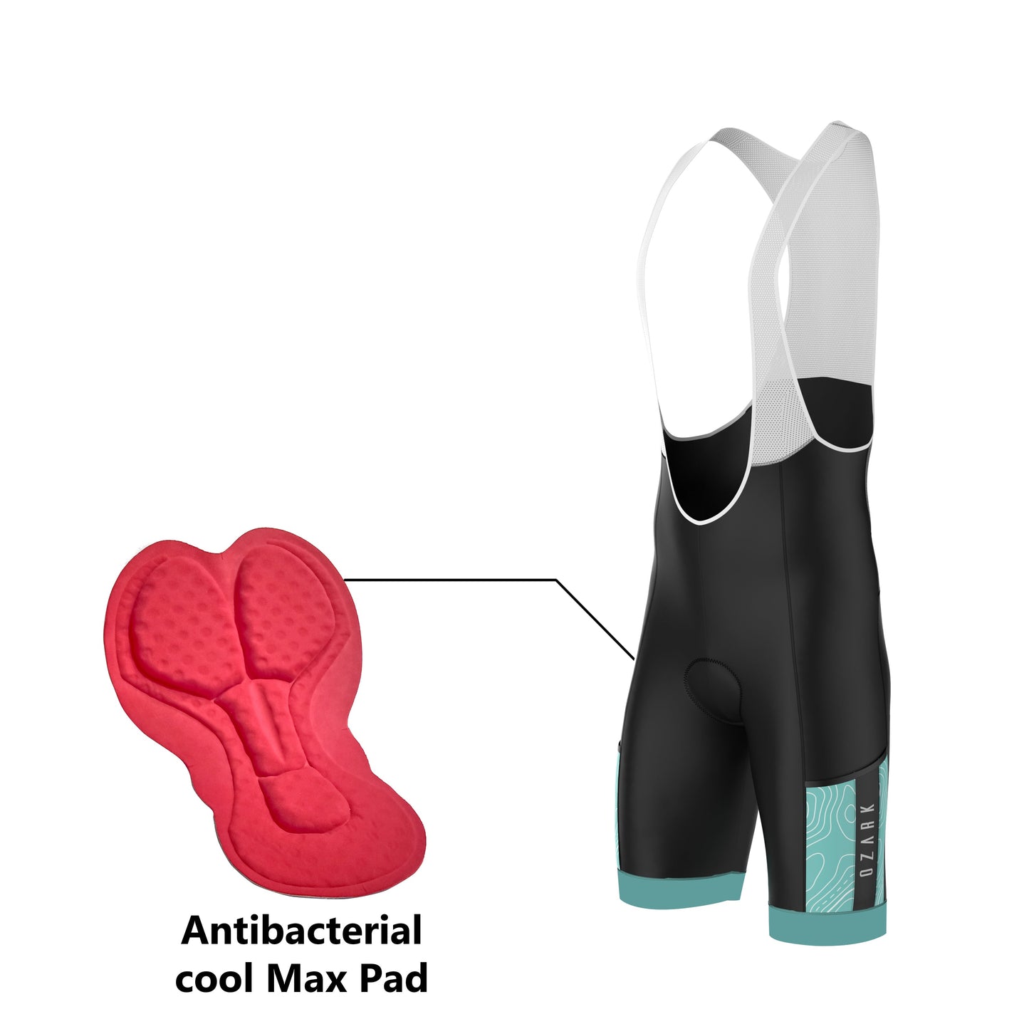 Ozark Cycling Men’s Teal Core Bib Shorts – Performance Fit, Comfort, and All-Day Support
