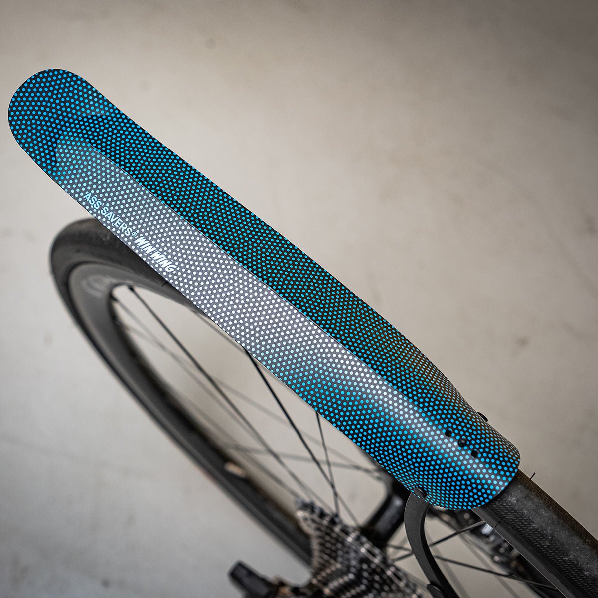 Ass Savers Win Wing 2 Road Rear Mudguard w/ Black Wishbone-Blue Dots