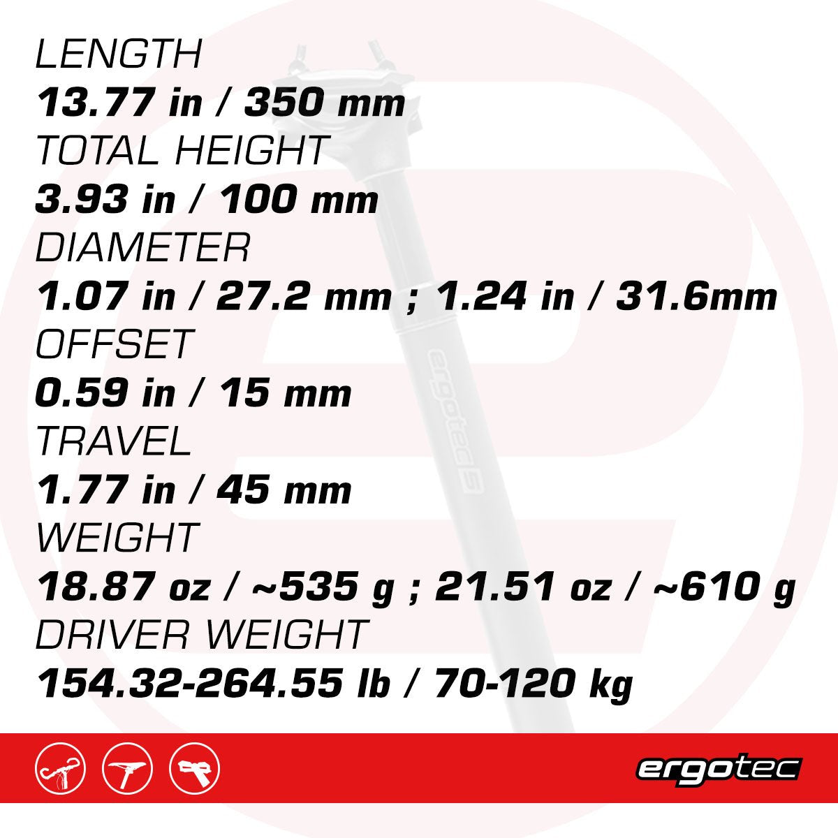 Ergotec - SP-10.0 -Bicycle Suspension Seat Post 31.6 x 350