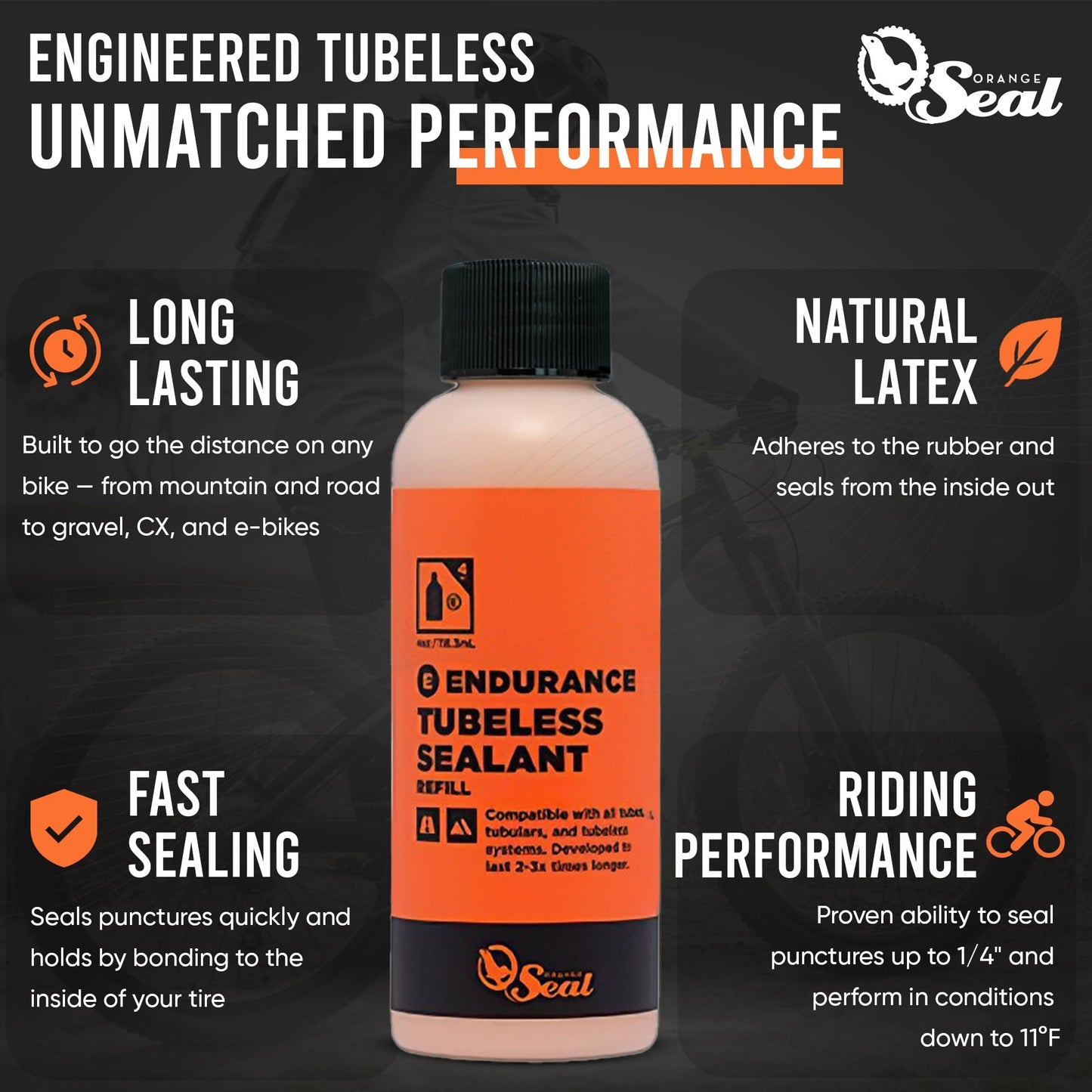 Orange Seal - Endurance Formula Tubeless Bike Tire Sealant |4oz Refill