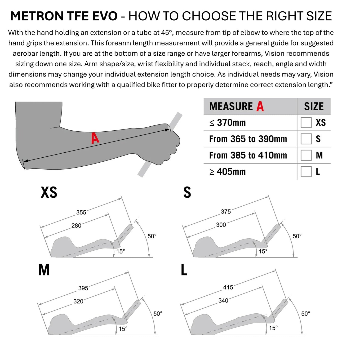 Vision Metron TFE EVO Triathlon Aerobar Extensions S (300mm)