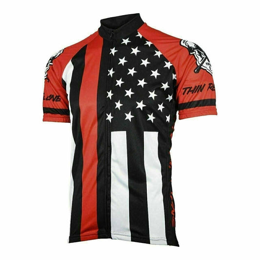Cycling Jersey Thin Red Line American Flag Fire Fighter Short slv full zip men's