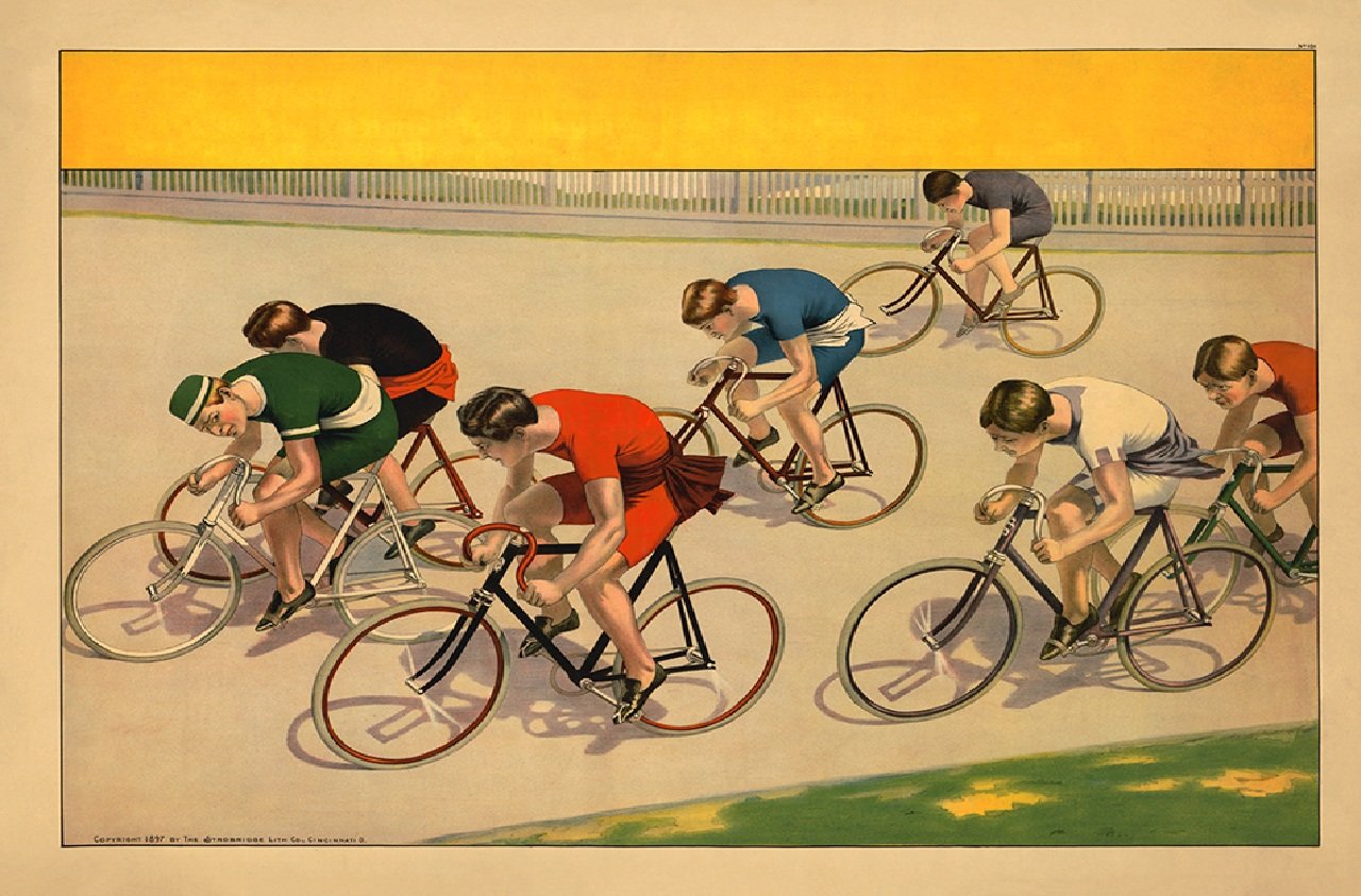 1897 Velodrome Racers Cycling Poster Bicycle Art