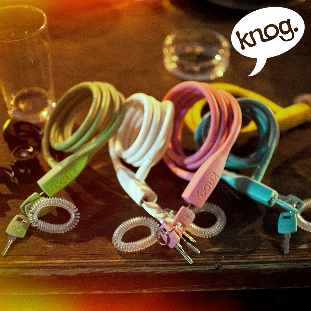 Knog Party Coil Bike Cable Lock - Coiled Security Lock w/Stainless Steel Shackle-Lime