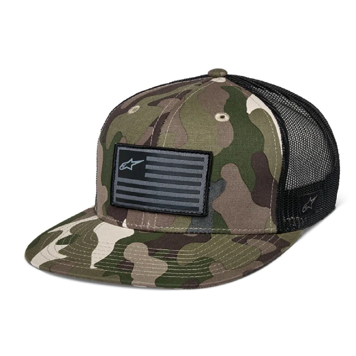 Alpinestars Flag Flat Trucker Hat Camo US Flag Snap Back OSFM