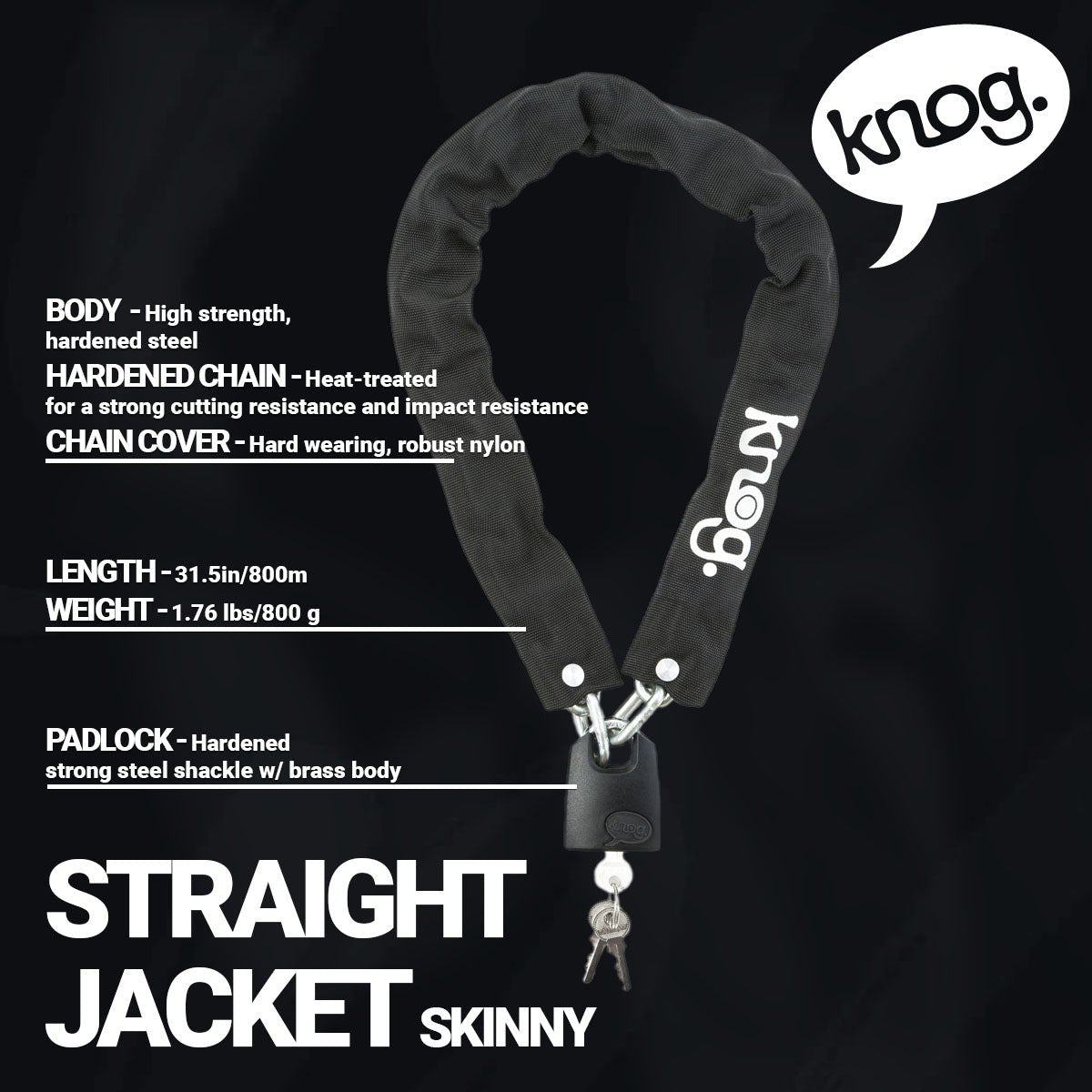 Knog Straight Jacket Skinny Chain Bike Lock - 31.5 Inch Hardened Steel-Black
