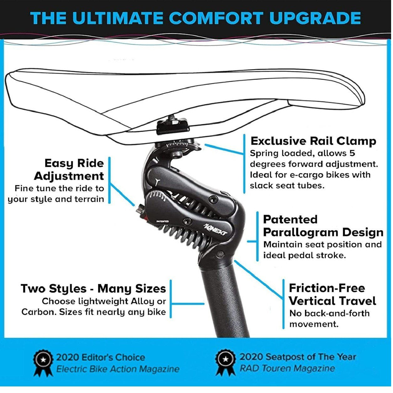 KINEKT LR Bike Suspension Seatpost, Aluminum 34.9mm-LR Riders between 80–180 lbs