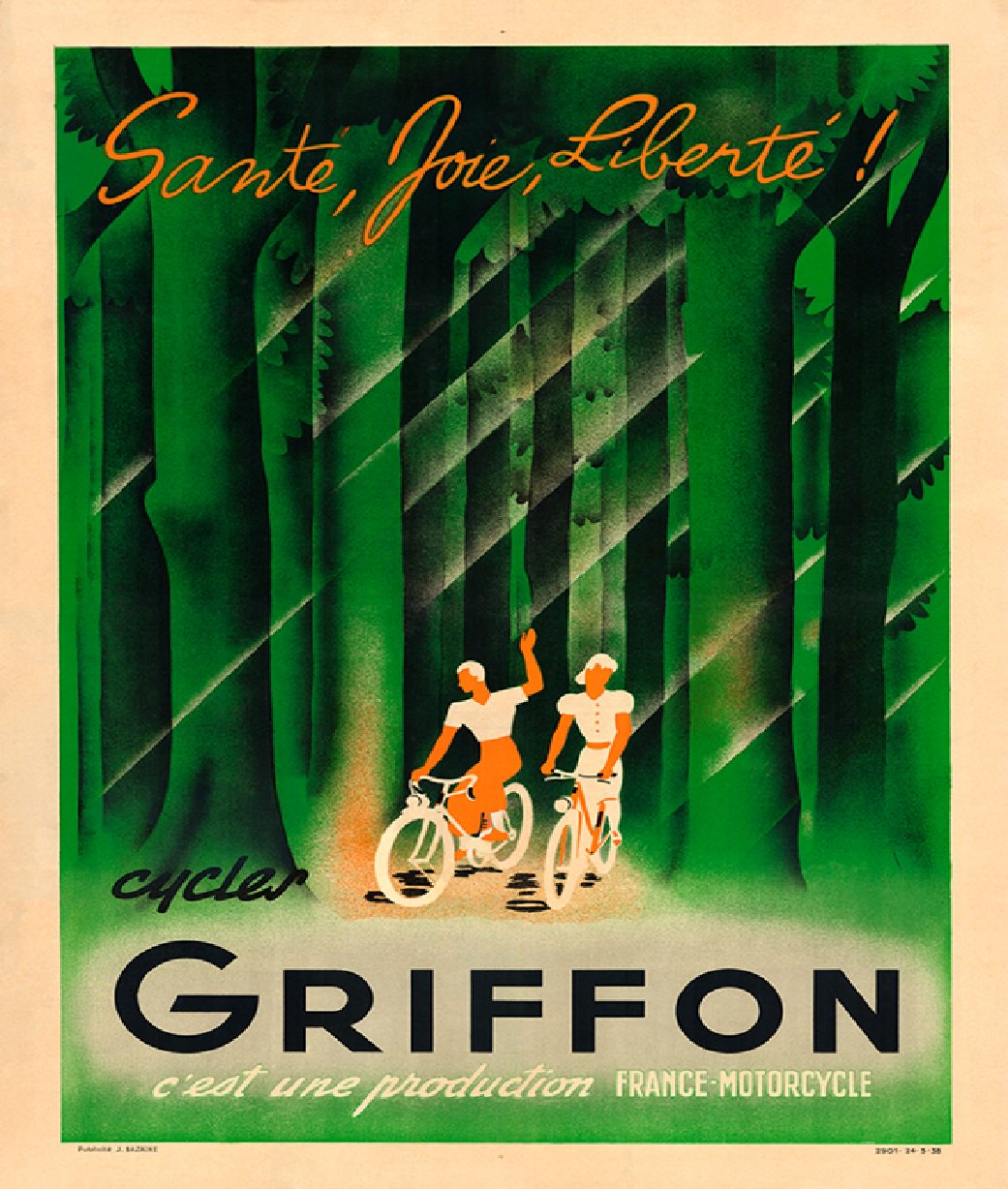 Griffon Sante, Joie, Liberte Vintage Bicycling Poster Bicycle Art