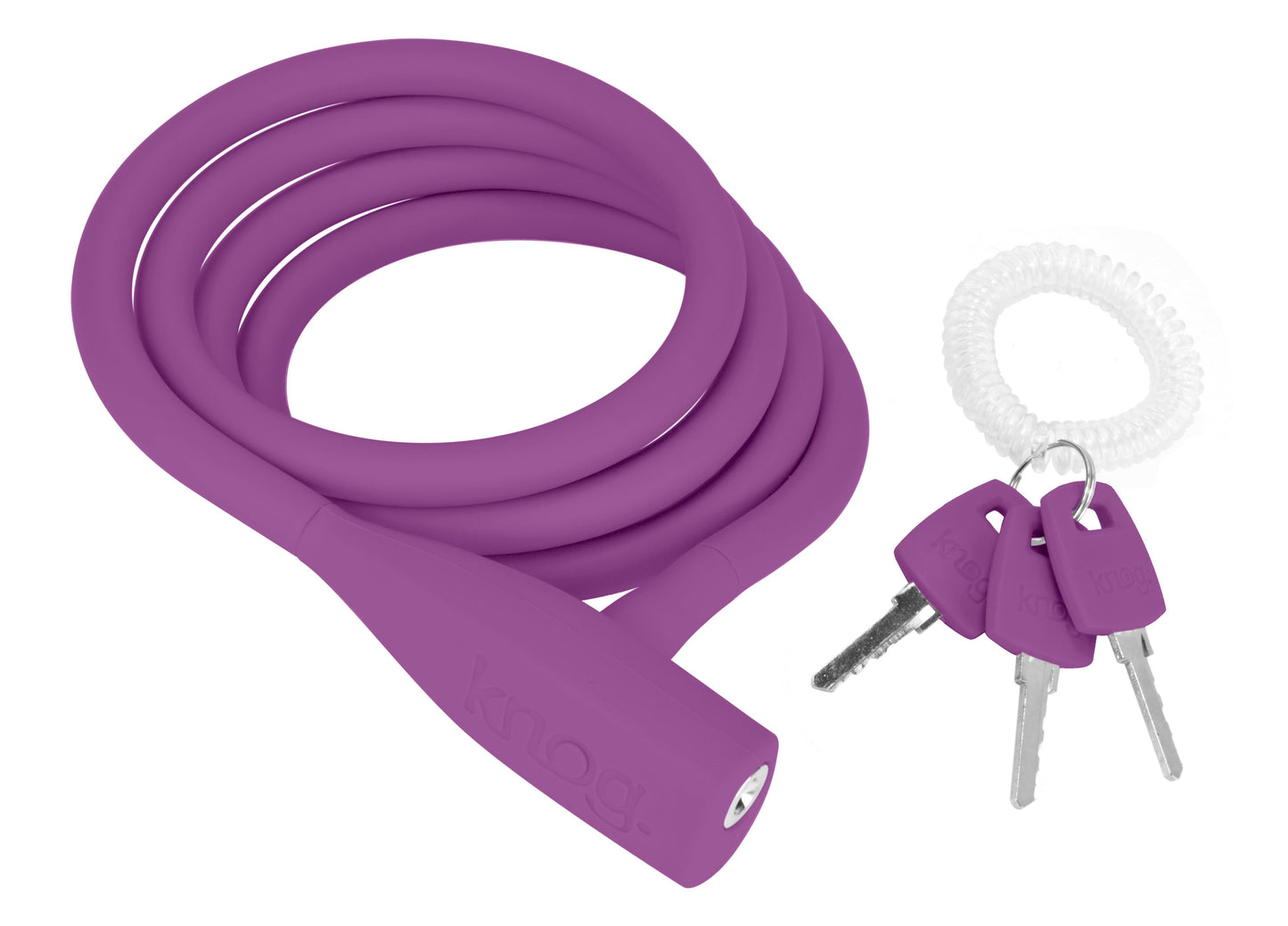 Knog Party Coil Bike Cable Lock - Coiled Security Lock w/Stainless Steel Shackle-Grape