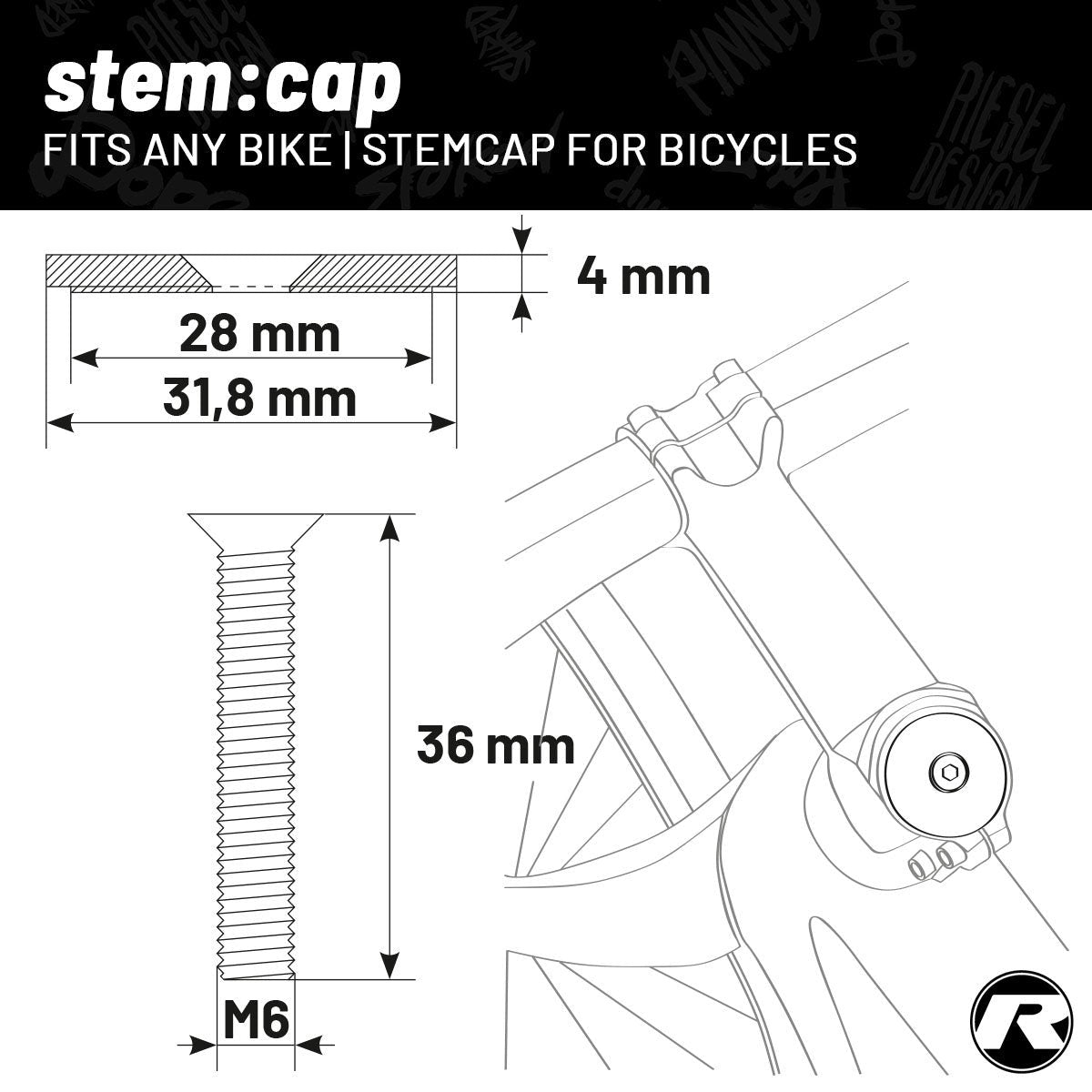 Riesel Design STEM CAP - Bicycle Stem Cap,  1 1/8" Steerer Tube-Gaming
