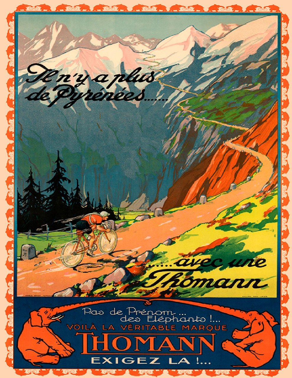 Thomann 1925 Tour de France Cycling Poster Bike Art