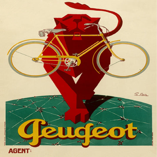 Peugeot Lion Vintage Bicycling Reproduction Poster Art