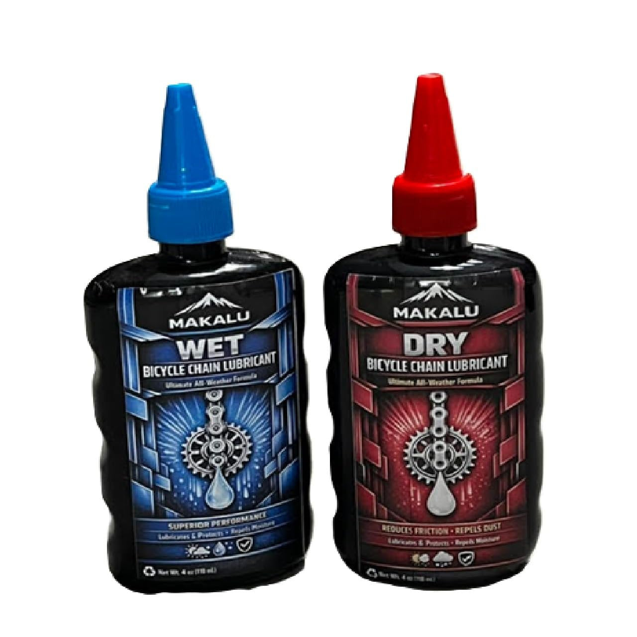 Makalu Bicycle Chain Lubricant Combo Pack - 4oz Dry Lube & 4oz Wet Lube for All Conditions
