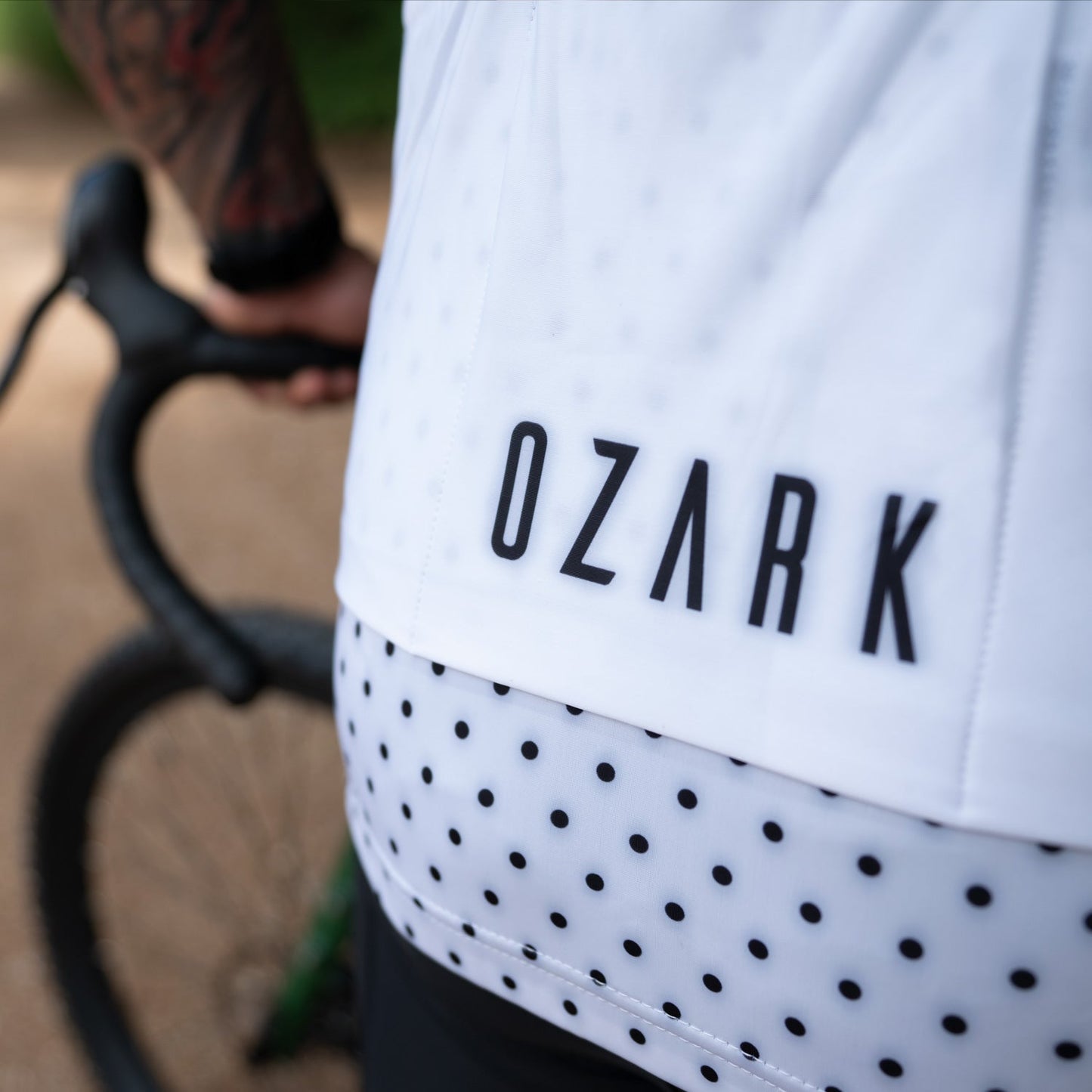 Ozark Cycling Men’s White Polka Dot Jersey – Performance Fit and Comfort with Four Pockets