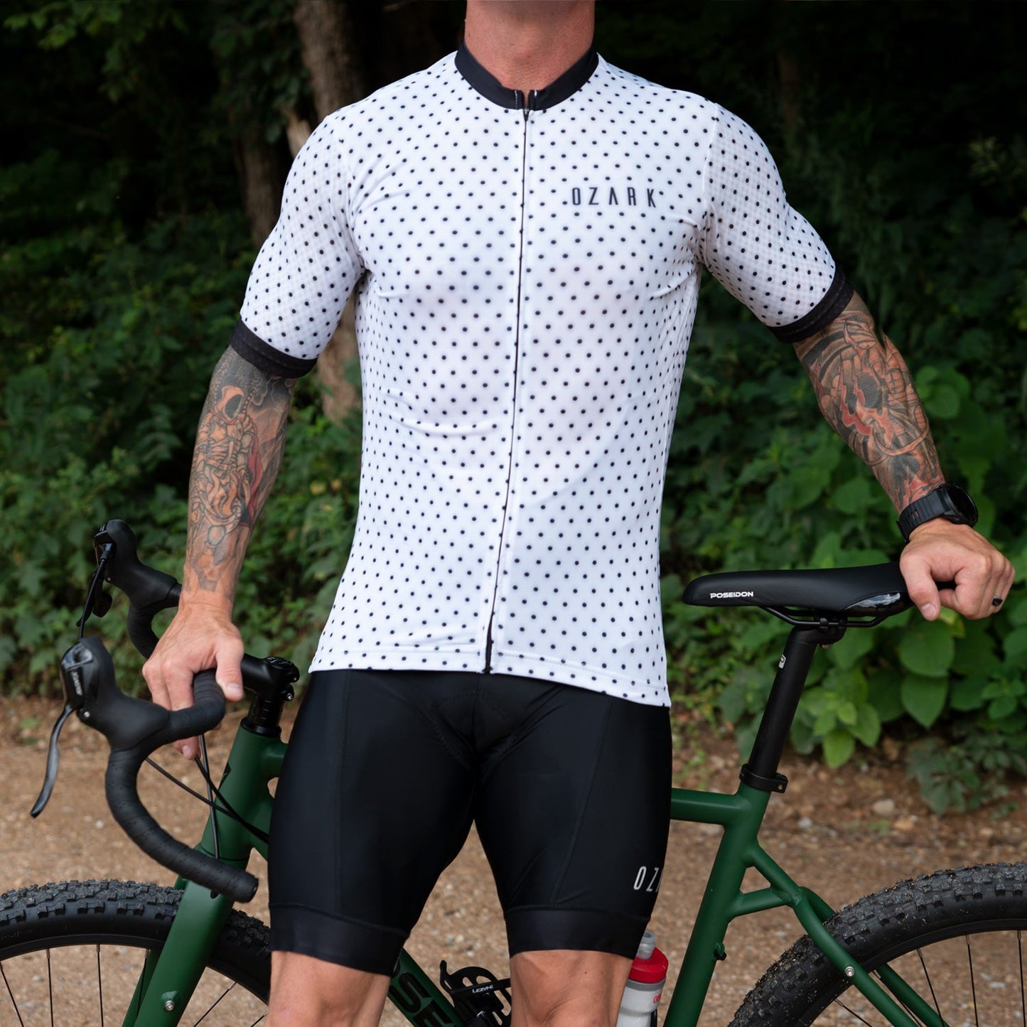 Ozark Cycling Men’s White Polka Dot Jersey – Performance Fit and Comfort with Four Pockets