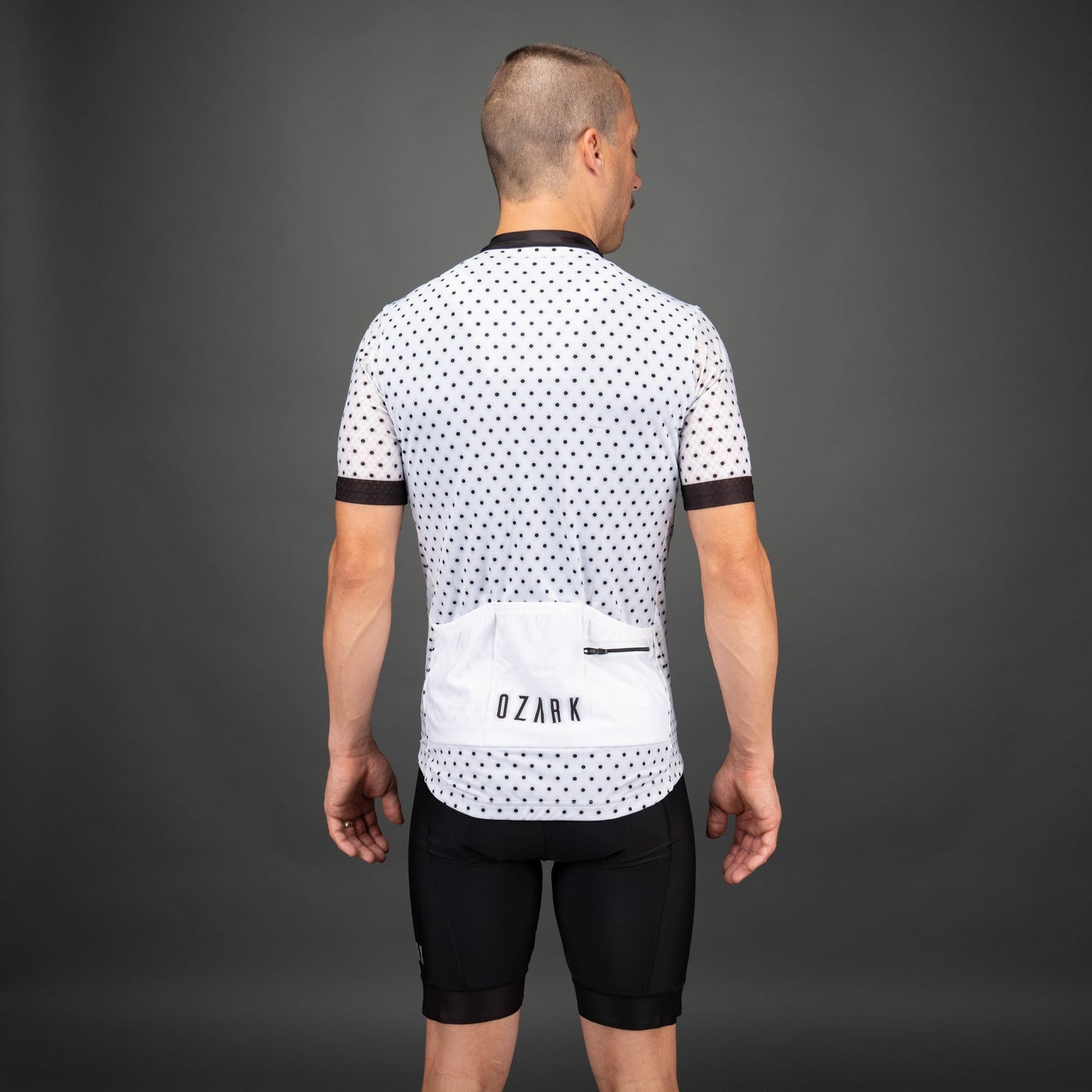 Ozark Cycling Men’s White Polka Dot Jersey – Performance Fit and Comfort with Four Pockets