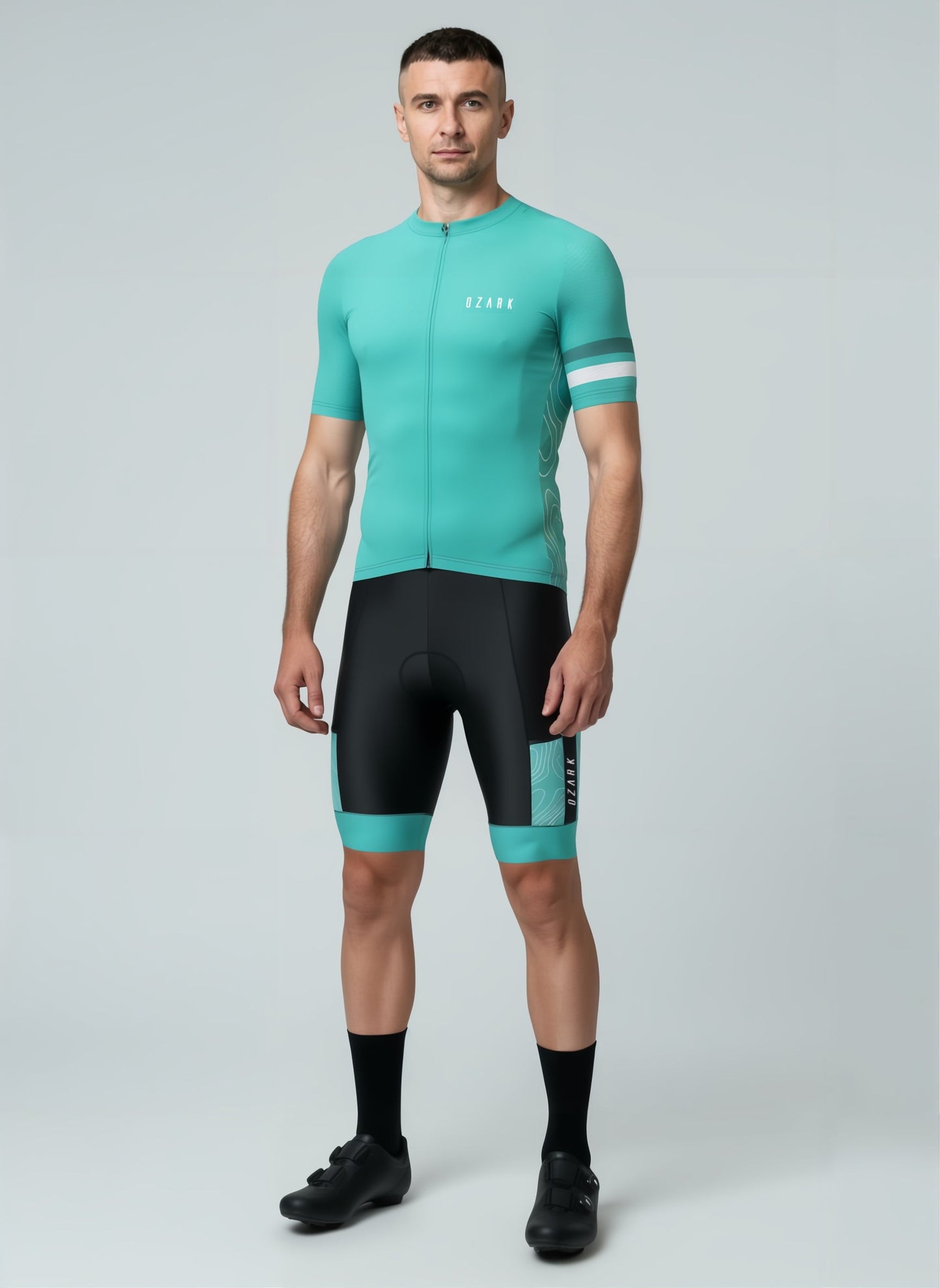Ozark Cycling Men’s Teal Core Road Jersey – Breathable, Performance Fit with Four-Pocket Storage
